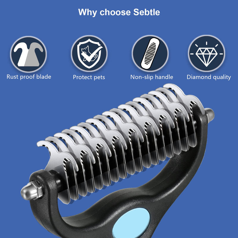 Dog Brush for Shedding, Sebtle Double Sided Undercoat Rake Comb for Dogs and Cats, Pet Grooming Brush for Small, Medium Dogs and Cats,Furminator Tool Remove 98% Mats, Tangles Blue - BeesActive Australia