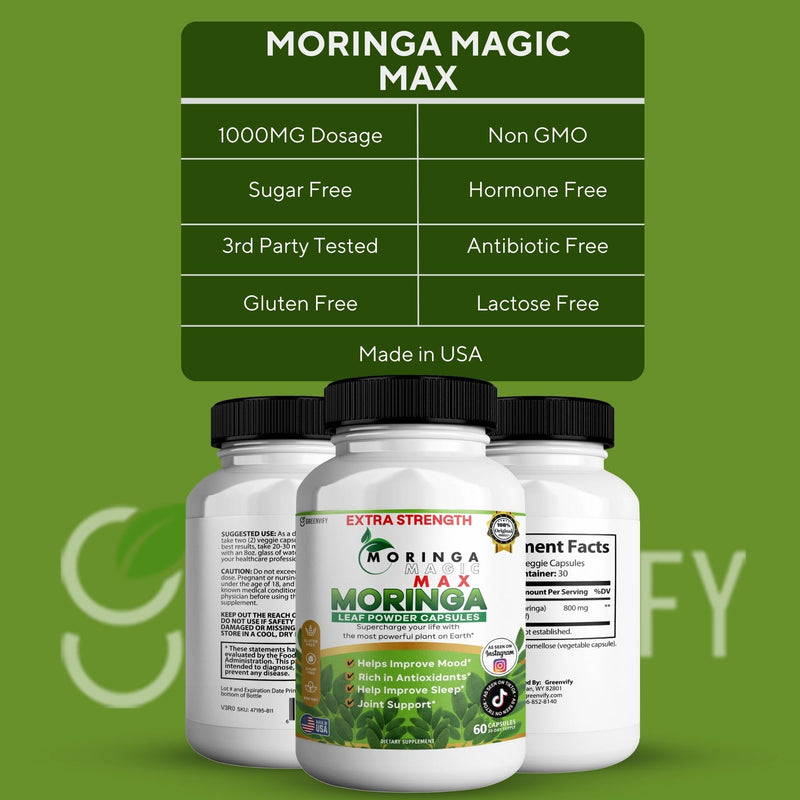 Moringa Magic Max Extra Strength Capsules, 800mg, 60 Veggie Capsules, Gluten Free, Sugar Free, Non-GMO, Made in USA (1) 1
