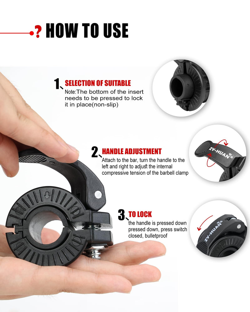 Pro Barbell Clips 1 inch Barbell Clamps 0.9-1.18inch Quick Release Weight Clips for Bars Multi-Size Adjustable Olympic Barbell Clamps Black - BeesActive Australia