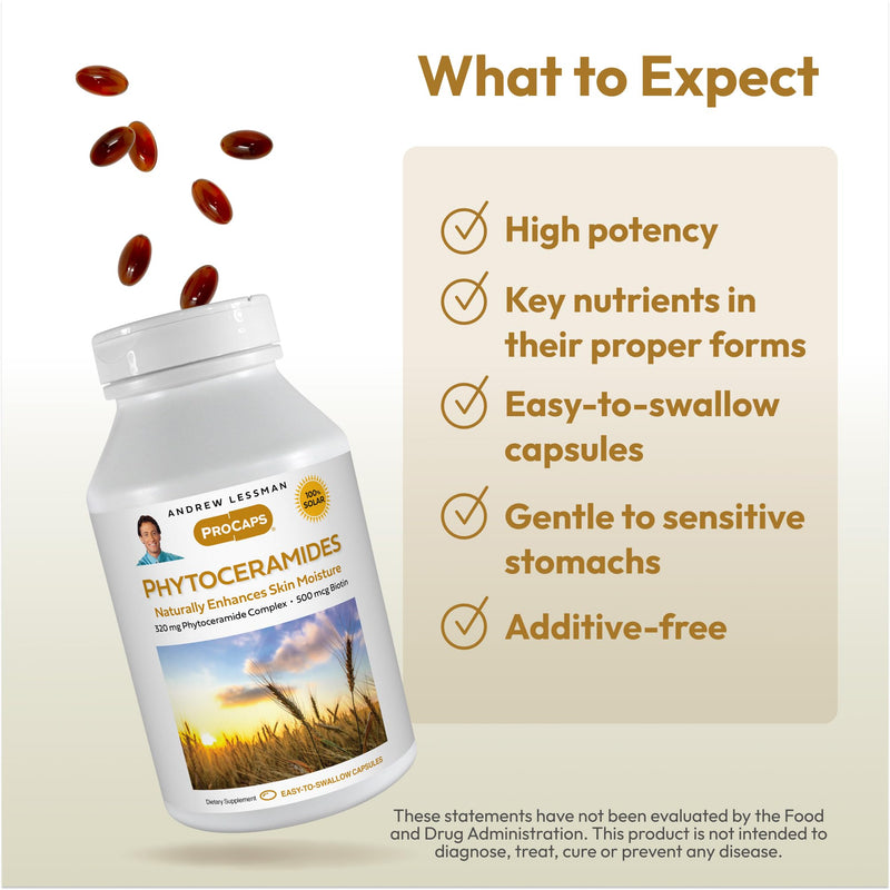 ANDREW LESSMAN Phytoceramides Skin Supplement, 60 Capsules | Plant-derived phytoceramides help support skin hydration, elasticity and a healthy-looking complexion from within. 60 Count (Pack of 1)