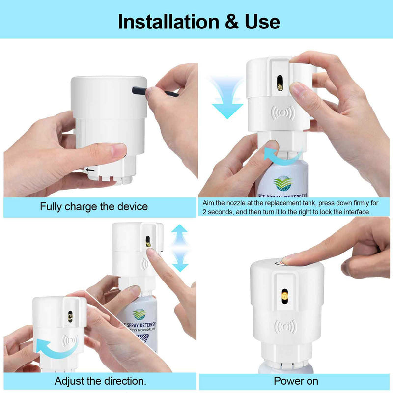 Cat Spray Deterrent System, Automatic Cat Deterrent Spray, Motion Activated Pet Deterrent Spray System for Cats & Dogs Odorless Pet Deterrent, Friendly & Safe Up to 3 Feet Away White White-1