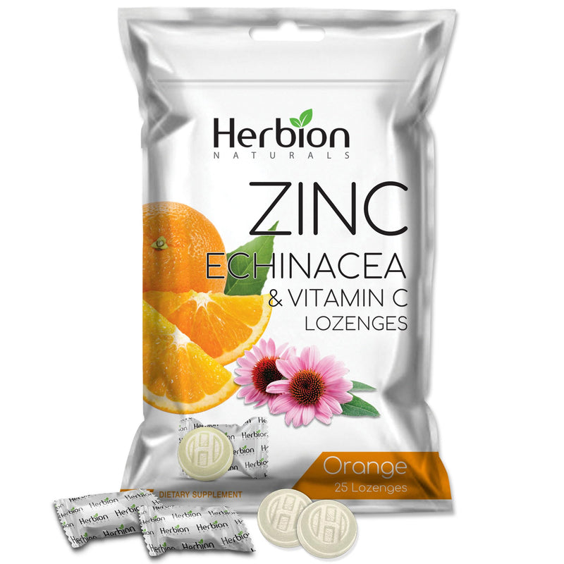 HERBION Naturals Zinc, Echinacea & Vitamin C Lozenges 25 CT, Dietary Supplement for Adults & Children 5+, Promotes Wellness for the Whole Family, 125 Count, Orange, Pack of 5 125 Count (Pack of 5)