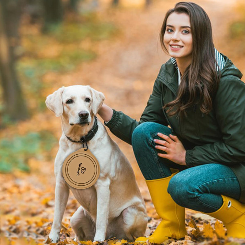 Portable Collapsible Dog Bowl, Food Grade Silicone, Large Capacity, Easy to Wash - Ideal for Outdoor Camping and Hiking, Suitable for Dogs, Cats, and Pets (Brown) Brown - BeesActive Australia