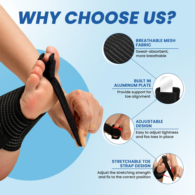 Hammer Toe Straightener - Hammer Toe Corrector for Women & Men, Breathable Non-Slip Toe Splint for Curled, Crooked Toes, Broken Toe Support - Day & Night Relief (1 Compression Foot Wrap & 1 Strap) - BeesActive Australia