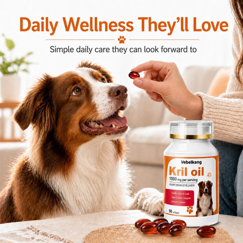 Krill Oil Omega 3 Supplement for Dogs, Allergy & Itch Relief, Skin and Coat Support for Shedding, Softgels for Joint Health with EPA DHA & Astaxanthin, 90 Count 1 bottle