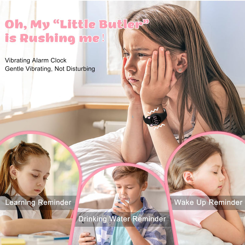 Kids Digital Watches for Girls Boys, Sports Watch with Fitness Tracker, Pedometer, Alarm Clocks, Stopwatch, No App Needed & Waterproof Kids Watch, Gift for Teens Girls Boys Ages 5-14 T6F-BlackPink-Y