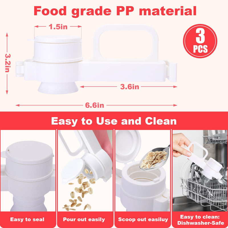 Bag Clips with Pour Spout, 3 Pcs Food Bag Sealing Clip with Pour Spout, Reusable Bag Clips for Food, Liquid, Flour, Snack, Baby/Cat/Dog Food Storage Organization White 3pcs - BeesActive Australia
