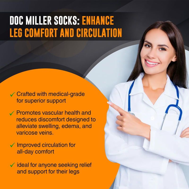 Doc Miller Thigh High Open Toe Compression Stockings 15-20mmHg Large Black