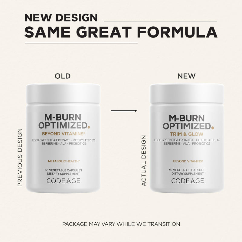 Codeage M-Burn, Berberine, Akkermansia, Green Tea EGCG, 60 Capsules | Decaffeinated green tea with berberine, alpha-lipoic acid, probiotics including akkermansia, and vitamin B12. Vegan, non-GMO.
