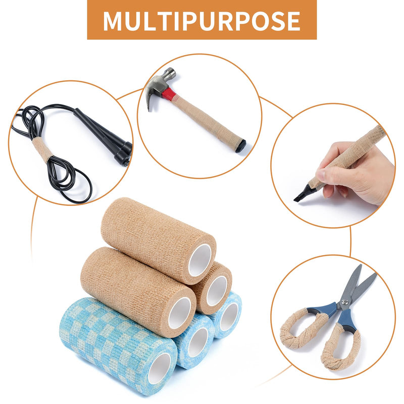 Self Adhesive Bandage Wrap, 4 inches 5 Yards Pet Vet Wrap Cohesive Bandages Non-Woven Tape Adherent for Dogs Cats Horses Birds Animals Wounds Pack of 6 4 Inch - BeesActive Australia