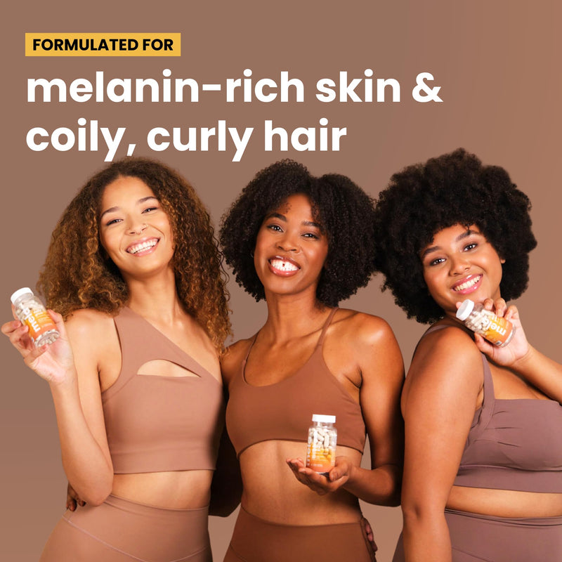 Mela Daily Glow for Healthy Melanin-Rich Skin & Textured Hair – with Silica, Millet, Pumpkin Seed, Probiotics, Hyaluronic Acid & Vitamin D3 – Vegan, Biotin-Free, Gluten & Soy-Free – 60 Count