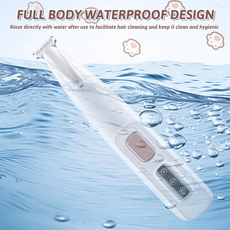 Skeadex Quiet Dog Clipper, Rechargeable Paw Trimmer for Dogs and Cats, Waterproof Professional Dog Trimmer with LED Light, for Thick Long Curly (White) White - BeesActive Australia