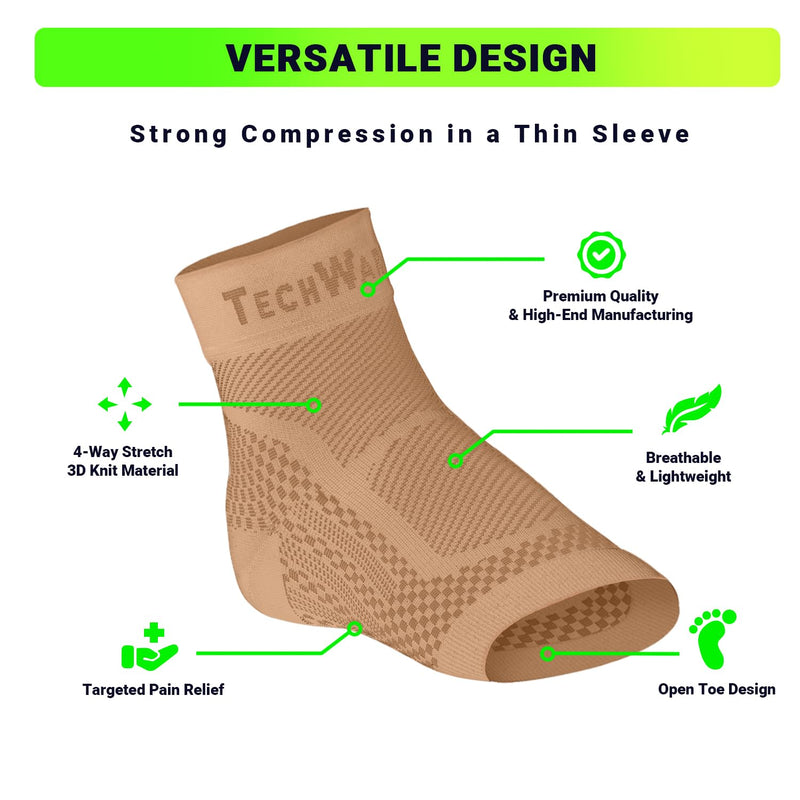 TechWare Pro Ankle Brace Compression Sleeve - Plantar Fasciitis Sock. Relieves Achilles Tendonitis. Foot Arch Support Reduces Joint Pain, Swelling & Heel Spur Pain. Injury Recovery Braces for Sports Beige L / XL (see size chart) - BeesActive Australia