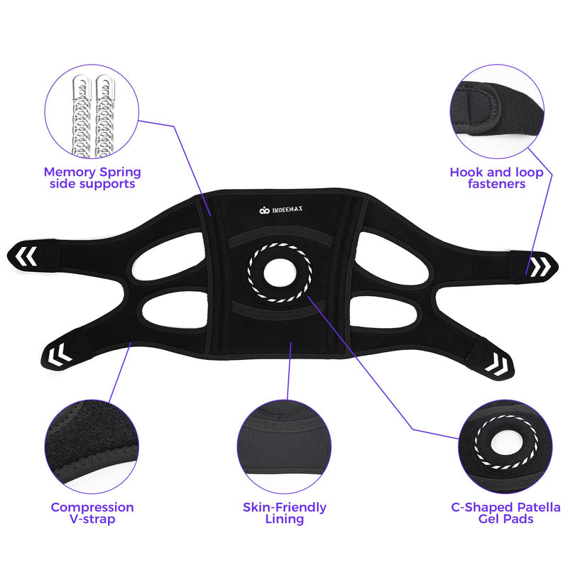 Adjustable Knee Support Brace for Women Men, Adjustable Compression Knee Patellar Pad Tendon Support Sleeve Brace - Arthritis Pain, Injury Recovery, Running, Workout, Neoprene Knee Brace with Stabilizers and Open Patella, Black