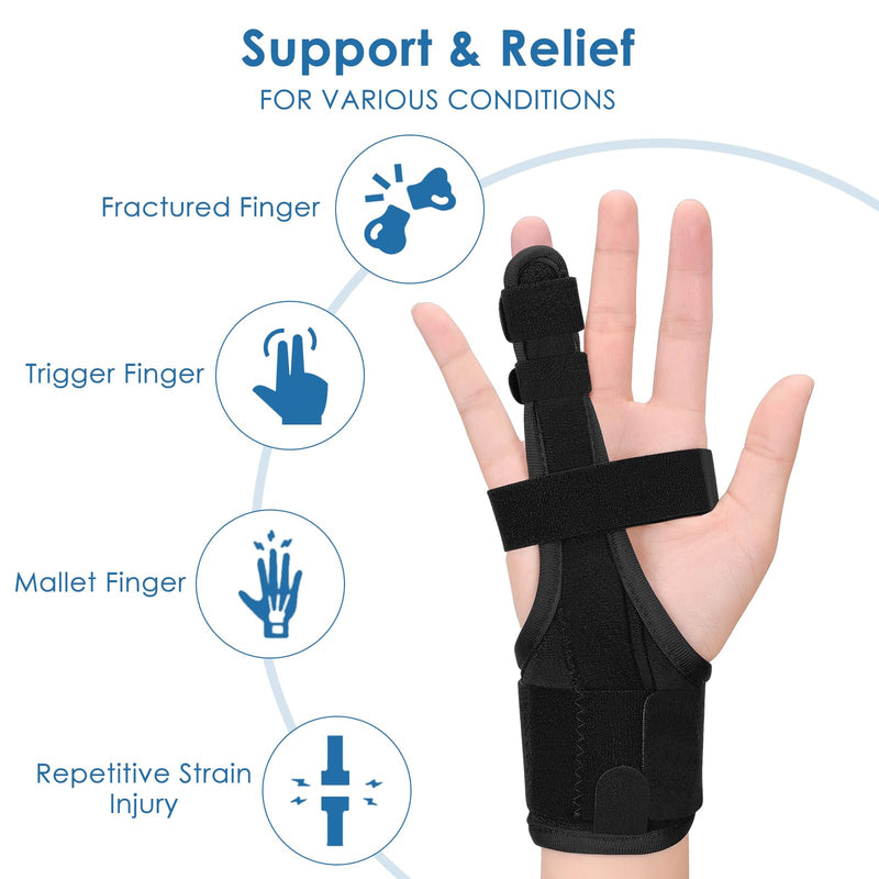 Full Trigger Finger Splint - Hand and Wrist Brace Support for Sprains, Pain Relief, Arthritis, Tendonitis, Fractured Finger - Adjustable Locking Straightener Medium