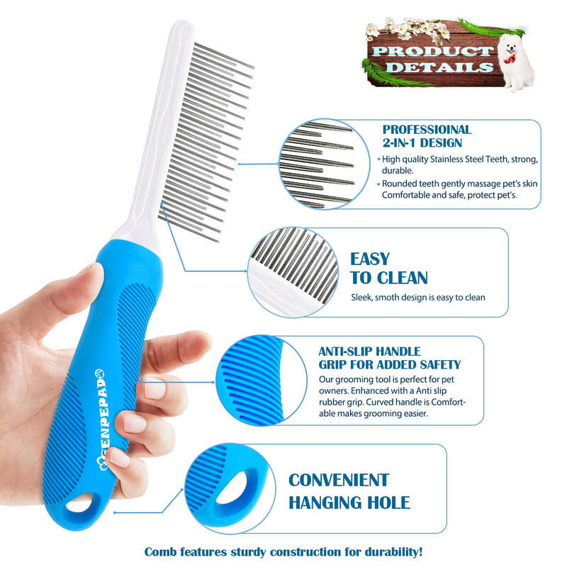 Grooming Comb for Dogs and Cats with Long & Short Stainless Steel Metal Fine Teeth for Detangling Matted Hair - Pet Detangler Comb for Removing Tangles, Knots, Loose Fur from The Undercoat - BeesActive Australia