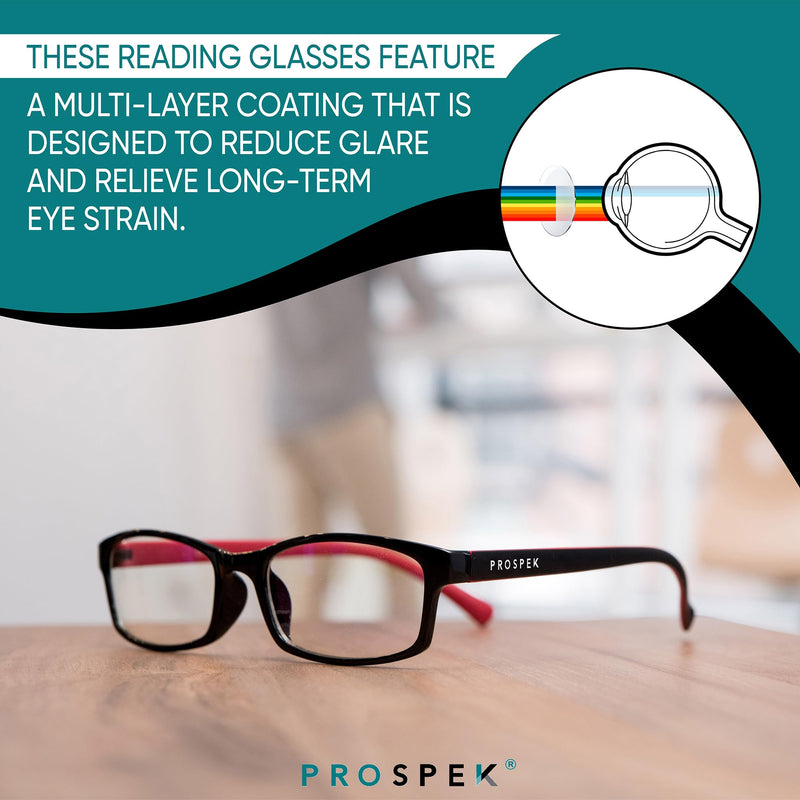 PROSPEK Blue Light Reading Glasses for Men and Women, Computer Reading Glasses 2.00 with Blue Light Protection and Clear Lens, Anti Eyestrain Glasses Red and Black 2.0 Diopters - BeesActive Australia