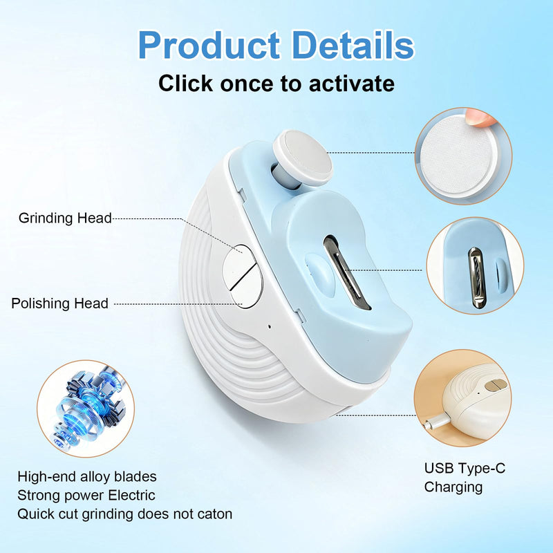 Electric Nail Clippers for Seniors,Upgrade Smart Nail Clippers 2026 New 3 in 1 Electric Clipper with Polishing and LED Light,Smart Toenail Clipper 3 Adjustable Speeds for Adults,Baby (Blue) Blue + White