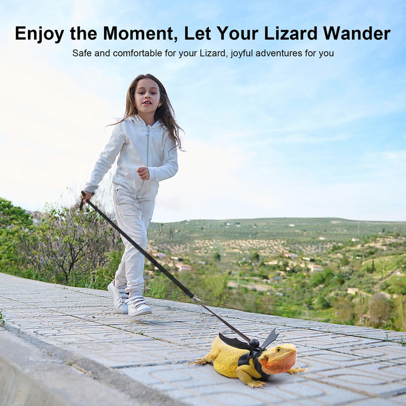 Bearded Dragon Harness and Leash Set, Adjustable Harness Soft Leather-3 Sizes (S, M, L) with Black Wing, Upgrade Lizard Reptile Leash Harness for Bearded Dragon,Lizard, Iguana or Gecko - BeesActive Australia