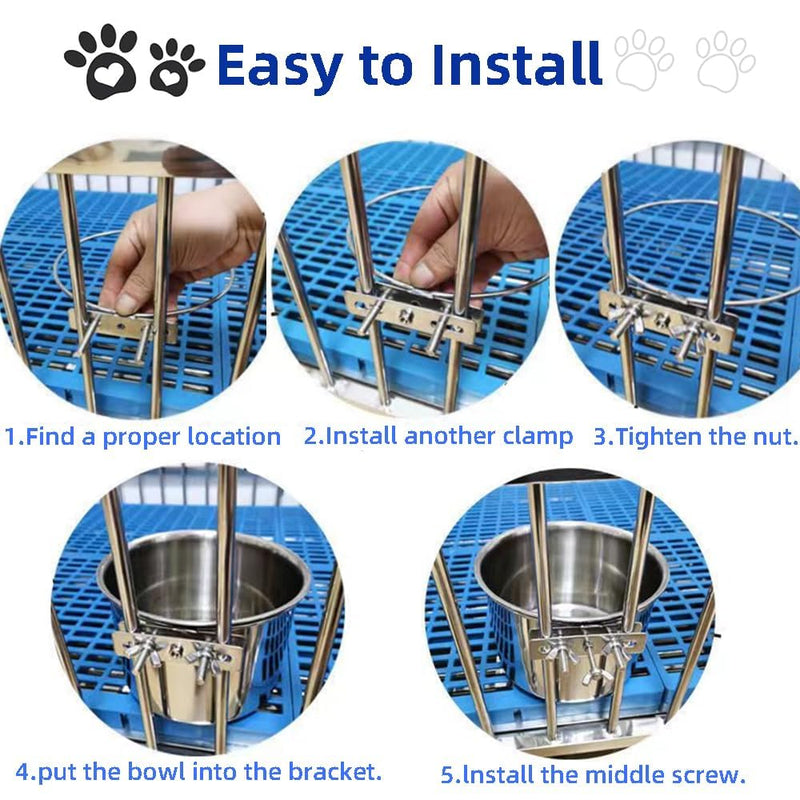 2 Pack Large Dog Water Food Bowls, Dog Crate Water Bowl No Spill, Water Bowl for Dog Crate Cage Accessories, Kennel Water Bowl Hanging, Stainless Steel Dog Bowls Dish Coop Cup for Large Medium Dog - BeesActive Australia