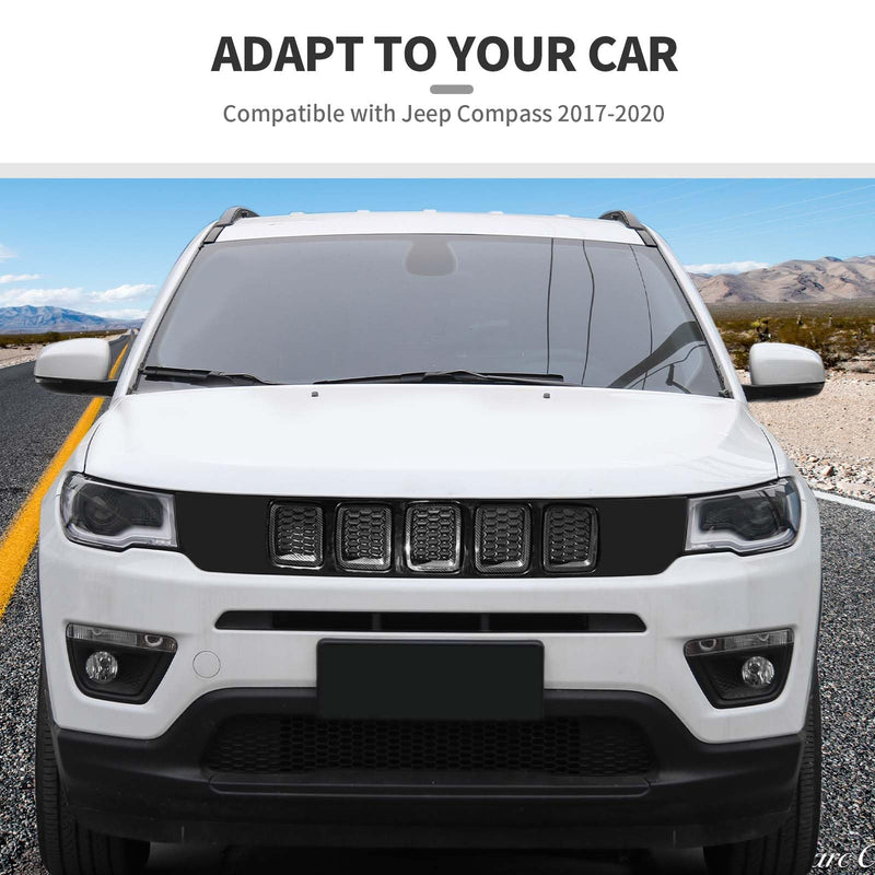Jimen Compatible with Jeep Compass 2017-2020, 7PCS Front Grille Inserts Grill Cover Exterior Trim Accessories (Carbon Fiber) Carbon Fiber