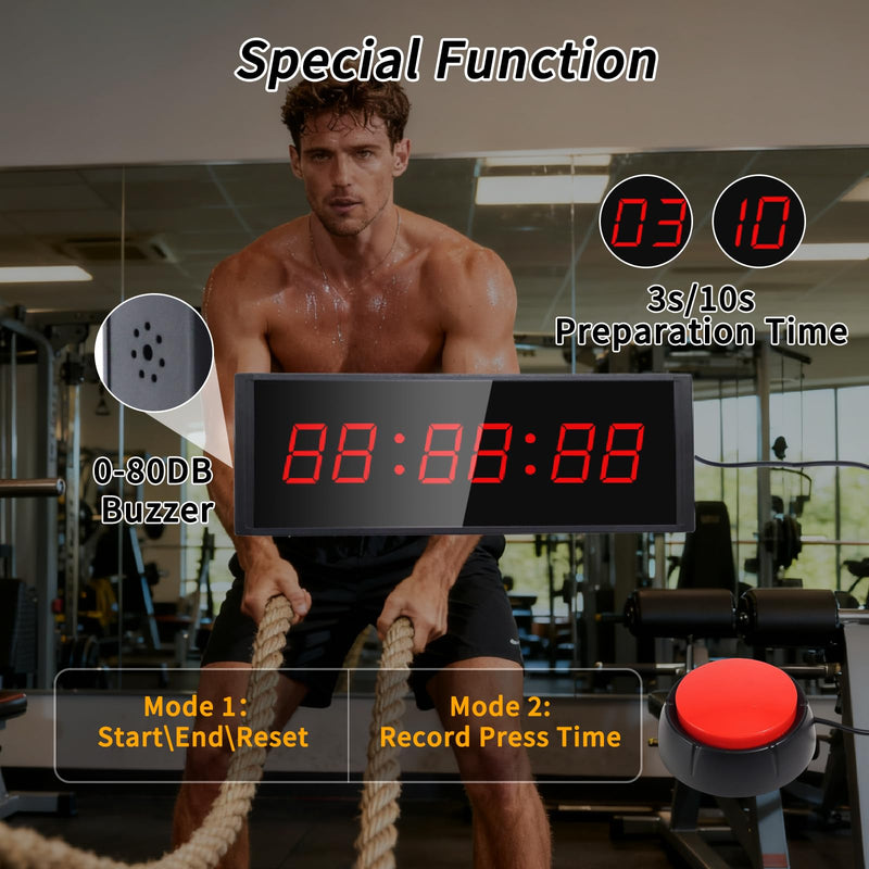 Gym Timer Clock with Start/Stop Button,12/24H Digital Wall Clock with Remote Control, Countup, Countdown, Stopwatch, Workout Timer for Home Gym Garage