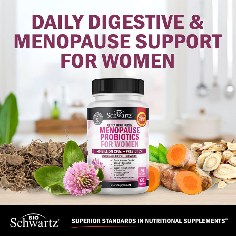 Menopause Supplements for Women - 40B CFU Menopause Probiotics for Women | Support for Hot Flashes Night Sweats Mood Swings and Balance - Non-GMO, 60 Easy-Swallow Capsules, 60 Servings 60 Count (Pack of 1)