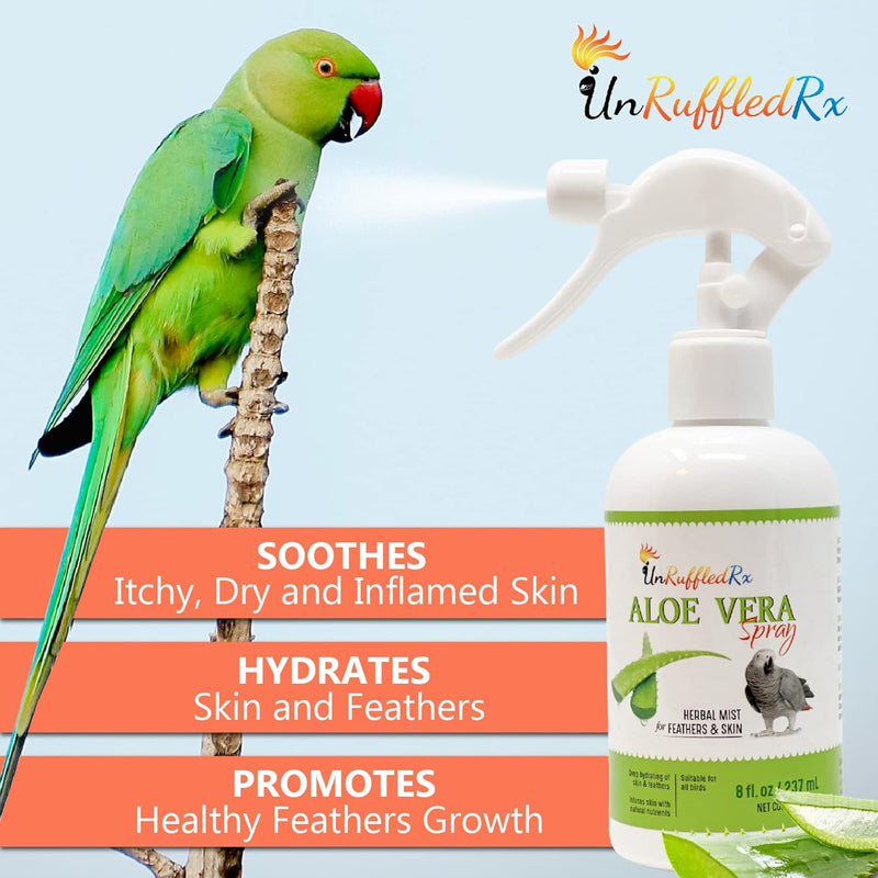 UnRuffledRx™ Aloe Vera Bird Spray - 8oz Bird-Safe Moisturizing Mist - Safe if Ingested, Conditions Feathers, Gentle for Daily Use - Fine-Mist Application, Natural, Odor-Free, Made in USA 8 Fl Oz (Pack of 1) - BeesActive Australia
