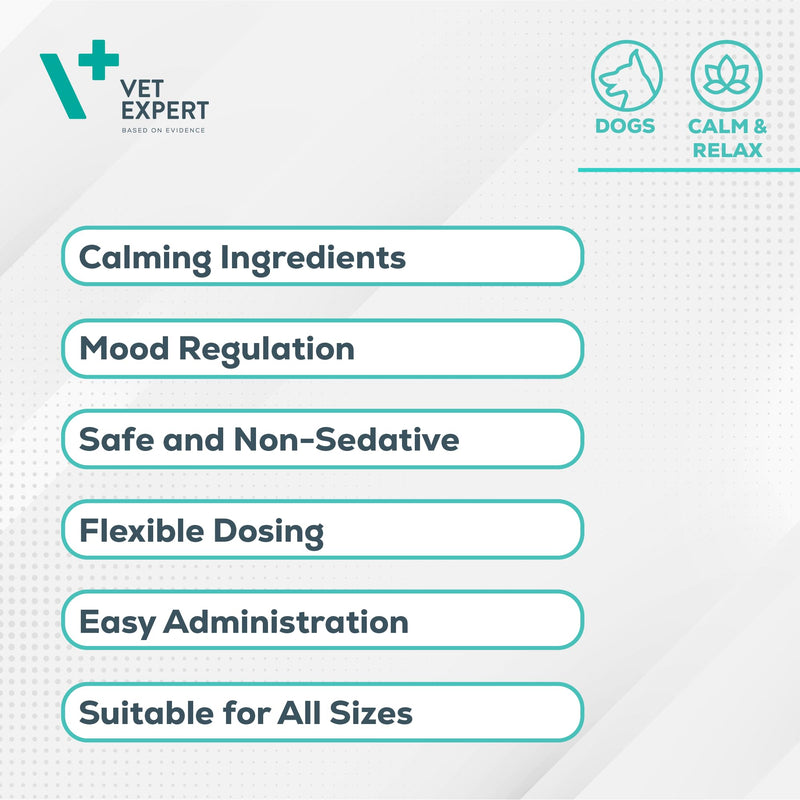 Vet Expert Kalmvet Stress and Anxiety Relief Supplement for Dogs and Cats – Promotes Relaxation with Chamomile, L-Tryptophan, and Valerian Root Extract 60 Twist off Capsules