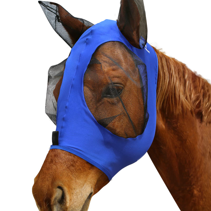 Ultra Lightweight UV-proof Full Visibility Stretchy Horse Fly Mask Azure Blue (L; Full Size) Full (Large) - BeesActive Australia