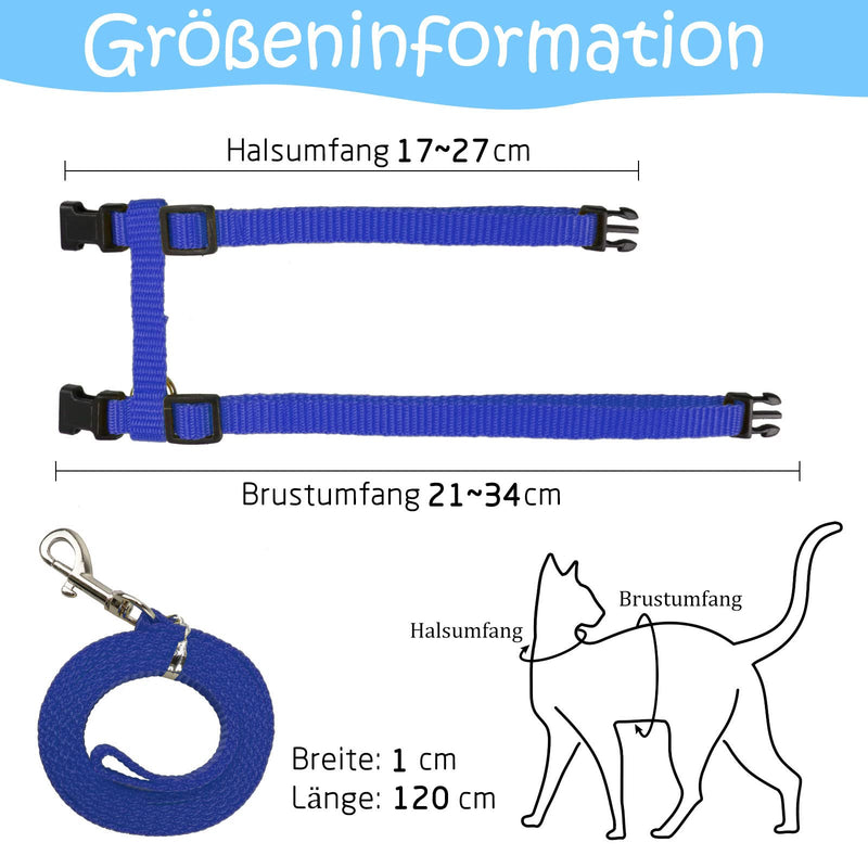 Pack of 2 Adjustable Nylon Harnesses Cat Leash, Harnesses Cat Leash Kitten Collar, Blue Soft Cat Harness with Leash for Kitten Puppy Rabbit Rabbit Black + Blue - BeesActive Australia