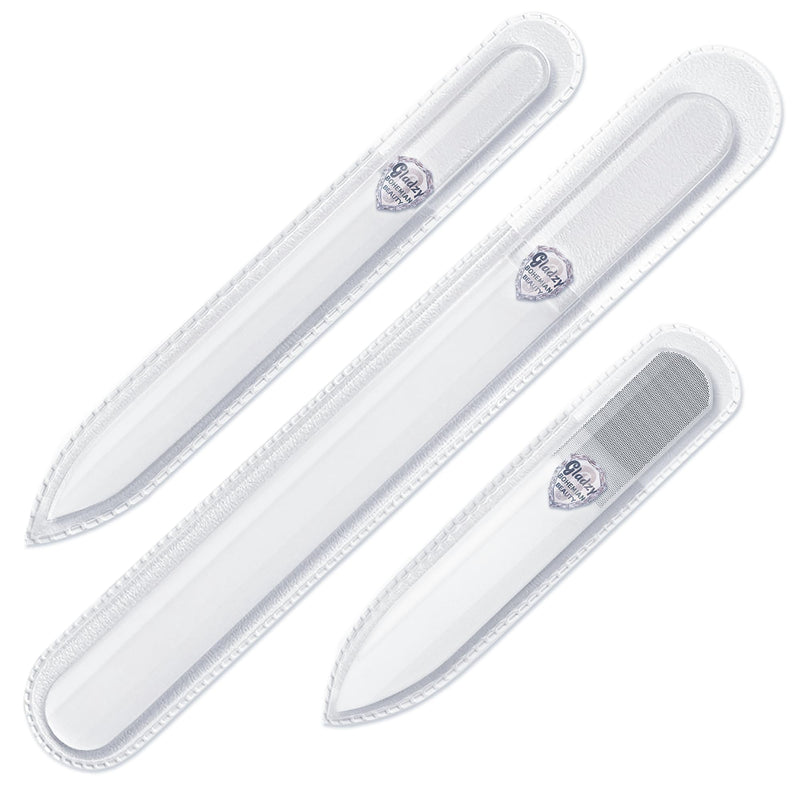 Genuine Czech Glass Nail File Set - Multi-Functional Shiner Buffer, Double Sided Different Grit Etched Surface, Manicure & Pedicure, Professional Nail Care Tool, EU Quality by GLADZY Shiner Set - With Big Nail File