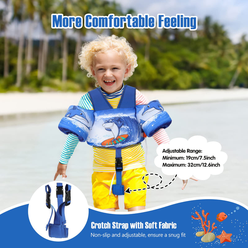 MoKo 13-30 lbs/30-70 lbs Toddler Floaties Arm Floaties, Toddler Swim Vest Cartoon Swim Arm Band for Kids with Crotch Strap Pool Float Vests Sleeves Shoulder Straps Learn to Swim Blue Surf Shark for kids 30-70 lbs - BeesActive Australia