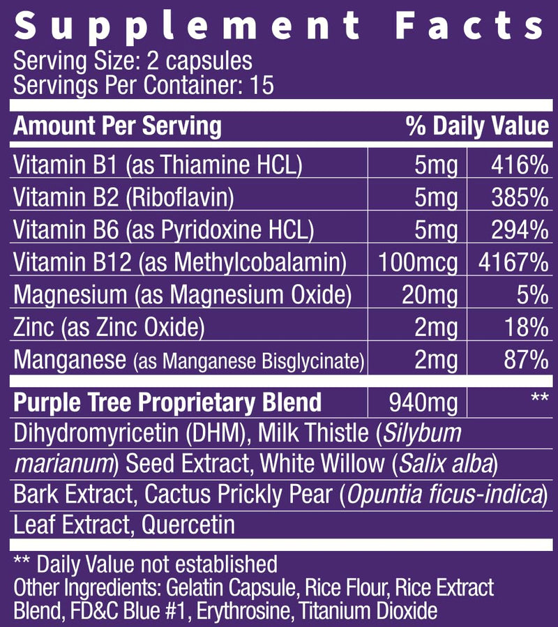 purple tree Post-Celebration Wellness Vitamins | Liver Support, Rapid Hydration, Body Replenisher | Dihydromyricetin DHM, Milk Thistle, Electrolytes, Vitamin B, Willow Bark, Quercetin (30 Pills) 30 Count (Pack of 1) - BeesActive Australia