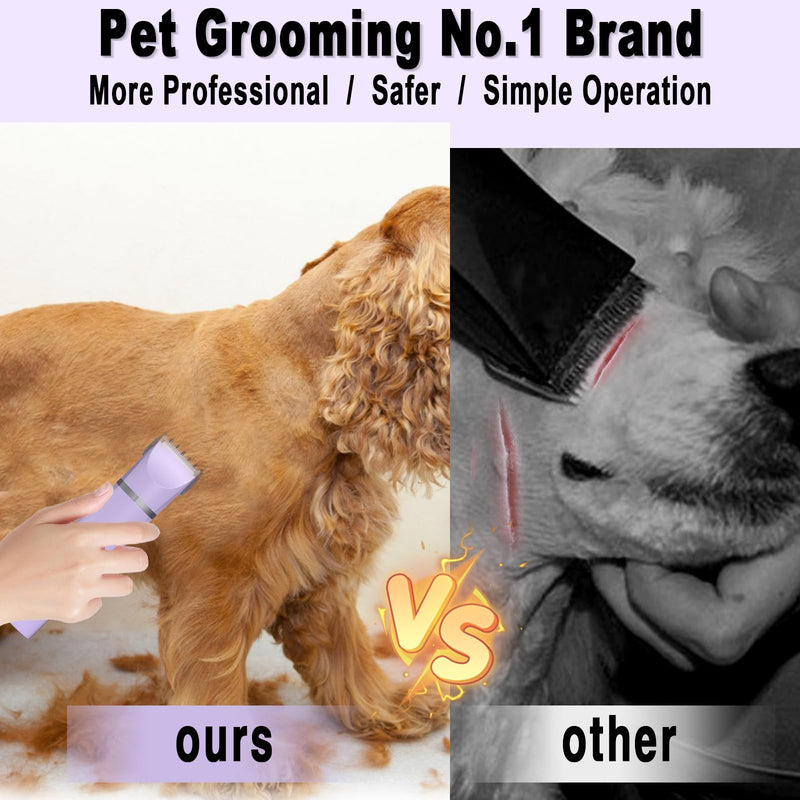 Veeconn Dog Grooming Clippers Kit-Electric Rechargeable Cat Trimmer Tools-Cordless Quiet Pet Nail Paw Grinder-4 in 1 Multifunctional Low Noise Shaver-Razor for feet Face Ears Toenail Eye Purple - BeesActive Australia