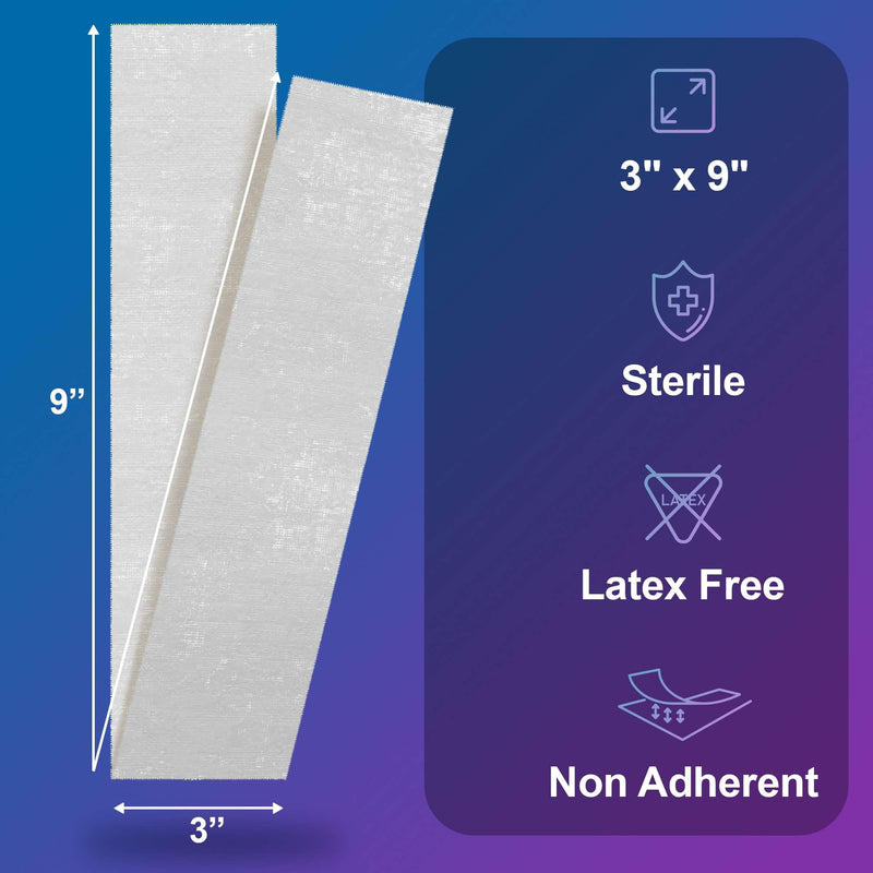 Petrolatum Gauze Non Adherent Dressings 3x9, 12 Pack Box, Fine Mesh Gauze Wound Dressing Infused with White Petroleum Jelly for Exuding Wounds, Burns - Latex Free Occlusive Bandages 3" x 9" (12 Pack Box)