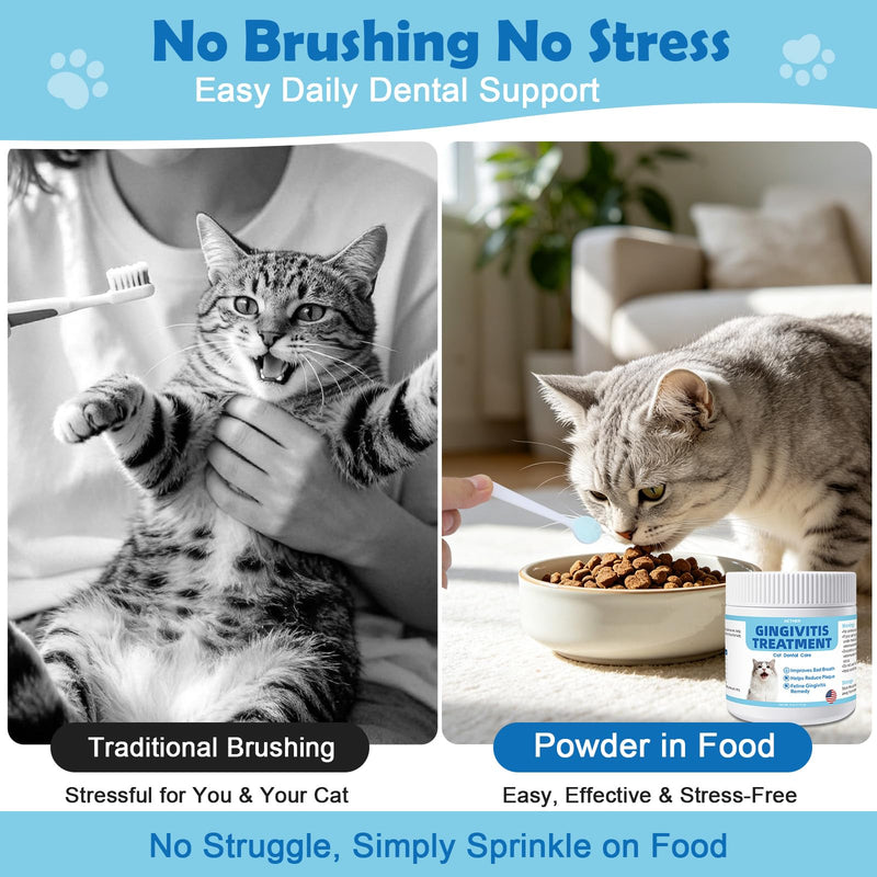 AETHER Cat Gingivitis Support, Oral Health Care Powder, Teeth & Gum Care for Cats, Helps Reduce Bad Breath, Plaque and Tartar Buildup, Soothes Sensitive Red Gums, Natural Plant Based Formula