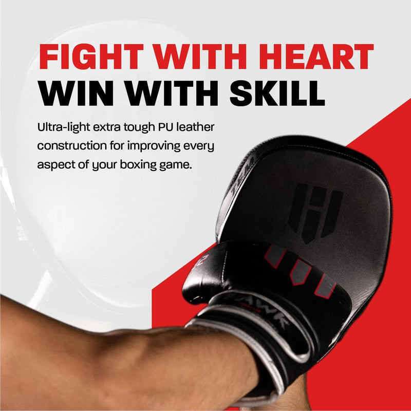 Hawk Sports Punching Mitts for Men, Women, & Kids, Leather Focus Mitts for Martial Arts & Boxing Training, Curved Punch Mitts for Karate, Kickboxing, Krav MAGA, Muay Thai & Taekwondo All-black