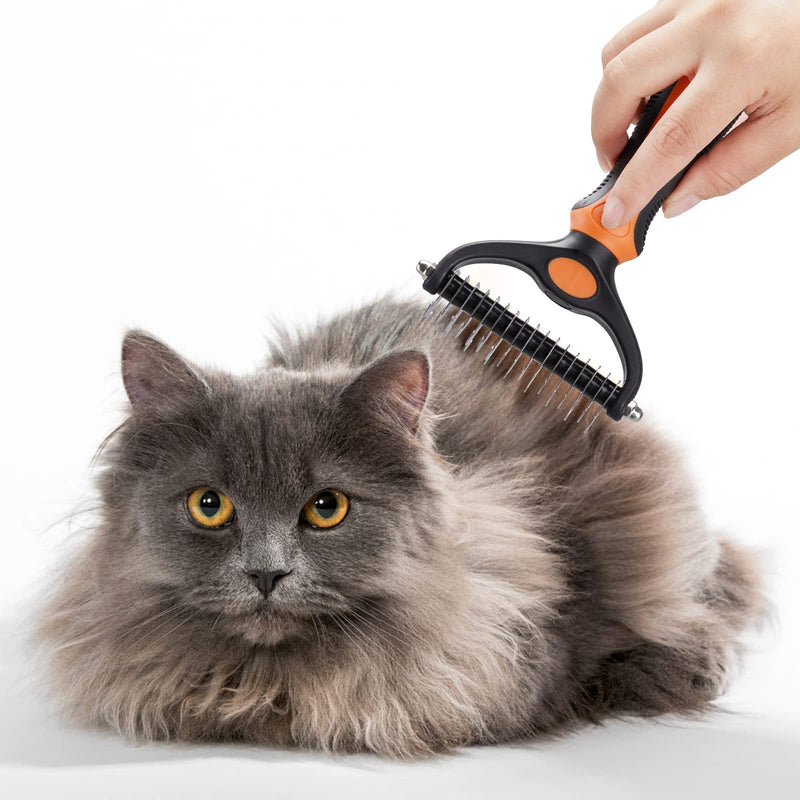 Pet Grooming Tool - 2 Sided Undercoat Rake for Cats and Dogs - Safe Dematting Comb for Easy Mats & Tangles Removing - No More Nasty Shedding and Flying Hair orange other - BeesActive Australia