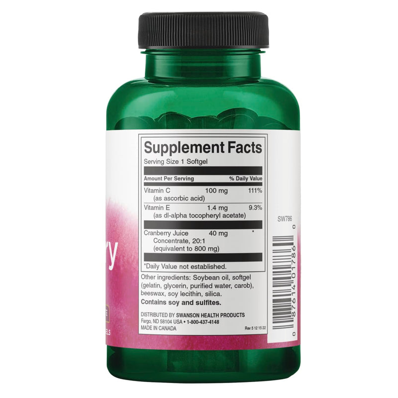 Swanson Cranberry 20:1 Juice Concentrate, 180 Softgels, 2 Pack | For Women and Adults Seeking Bladder Support, 20:1 Cranberry Juice Concentrate Fortified with Vitamins C and E 180 Count (Pack of 2)
