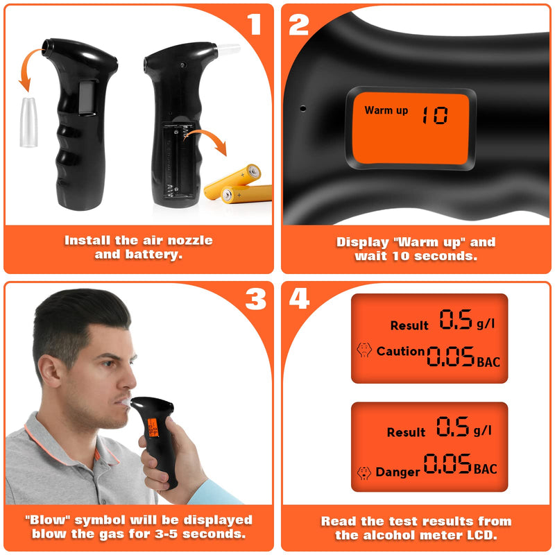 Professional-Grade Accuracy Breathalyzer, Portable Alcohol Tester, Professional-Grade Accuracy Breathalyzer with LCD Digital Display for Personal, Home or Party Use with 10 Mouthpieces Black - BeesActive Australia