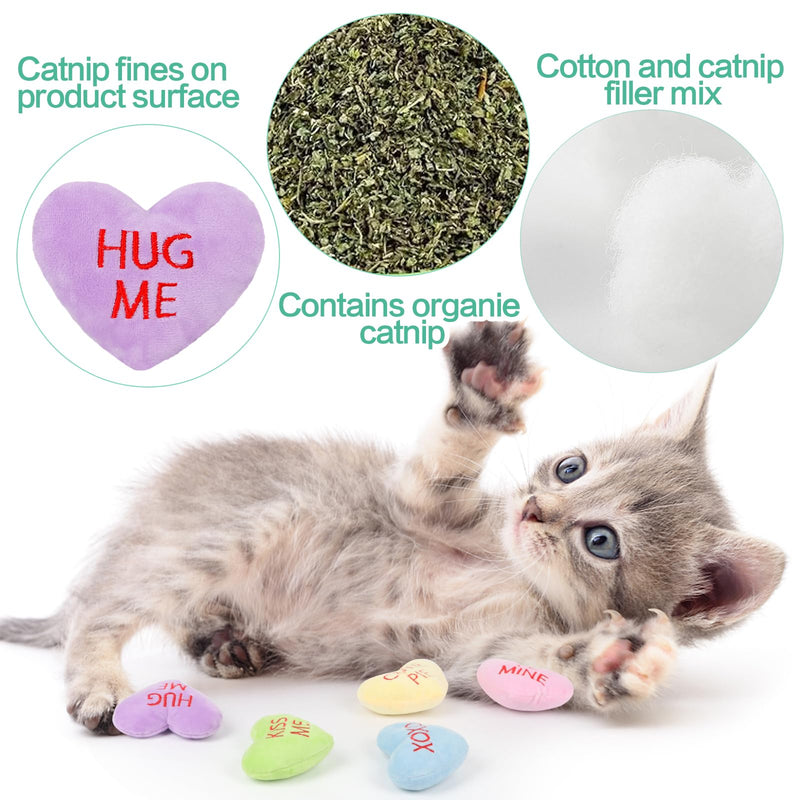 FOIMAS 5pcs Heart Catnip Toys,Valentine's Day Teething Chew Catnip Plush Toys for Valentine's Day Pet Presents Relieve Stress Cat Lovers Gifts Kitty Toys Cat Teething Chew Toy - BeesActive Australia