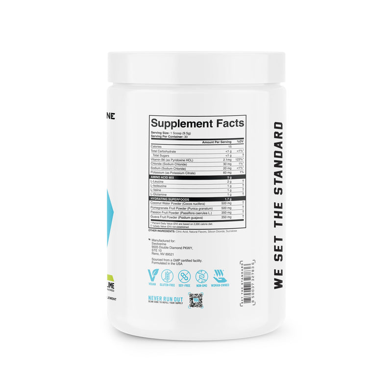 Swolverine BCAA Powder 2:1:1 with L-Glutamine & Electrolytes - Stimulant-Free Amino Acid Supplement for Muscle Recovery, Hydration & Endurance Support, 30 Servings, Lemon Lime 10.05 Ounce (Pack of 1)