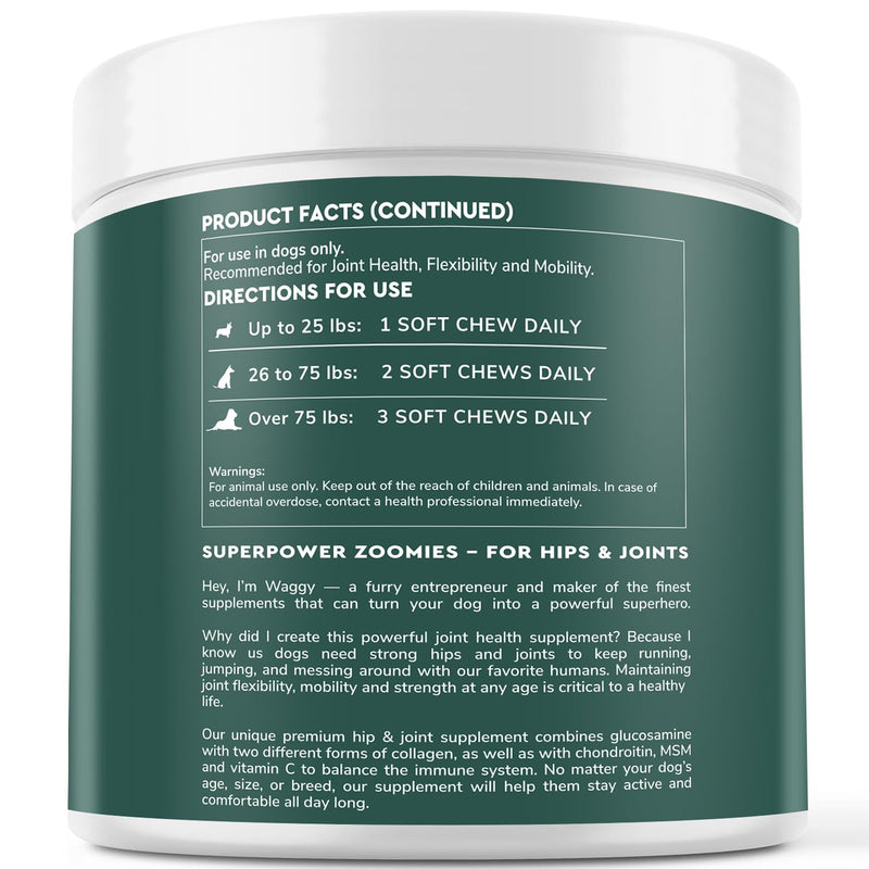 Premium Glucosamine For Dogs – Advanced Hip & Joint Supplement With Glucosamine Chondroitin For Dogs Flexibility, Mobility & Relief – Hip & Joint Supplement With Collagen & MSM – 120 Chews