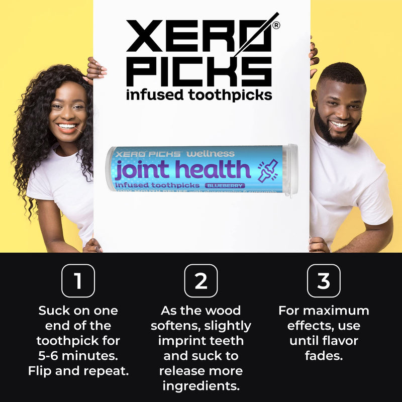 Xero Picks Wellness Flavored Toothpicks Joint Health with Curcumin & Glucosamine (Blueberry, 3 Pack) Kosher - Sugar Free BLUEBERRY