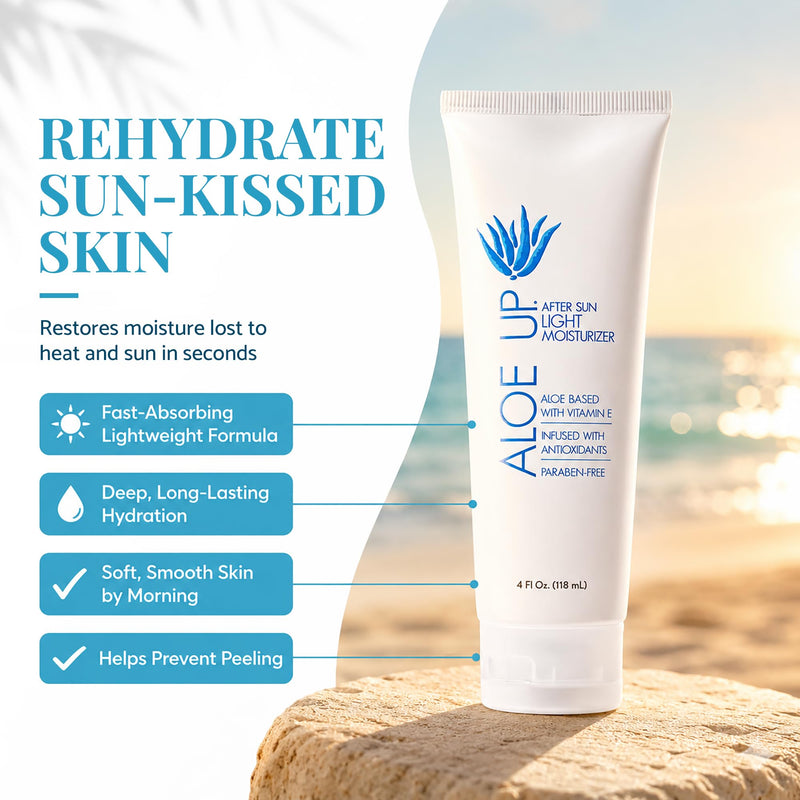 ALOE UP After Sun Light Moisturizer, Aloe Vera & Vitamin E, 4 oz | Lightweight after-sun moisturizer; Aloe vera + vitamin E; Soothing & fast-absorbing; Mineral oil free