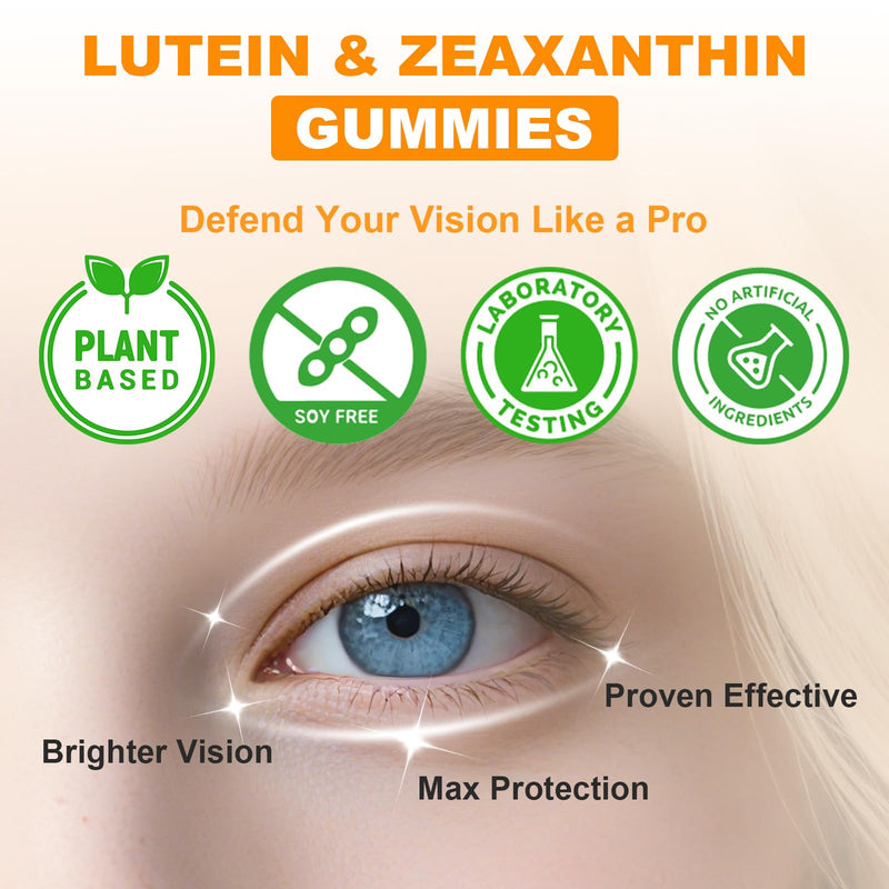 Sugar Free Lutein Gummies 25mg, Lutein and Zeaxanthin Supplements for Eye Health, 13-in-1 Eye Care Formula with Omega-3 Bilberry Saffron-Vision Health, Eye Strain, Dry Eyes,Vegan Orange Flavor 120 Cts 60 Count (Pack of 2)