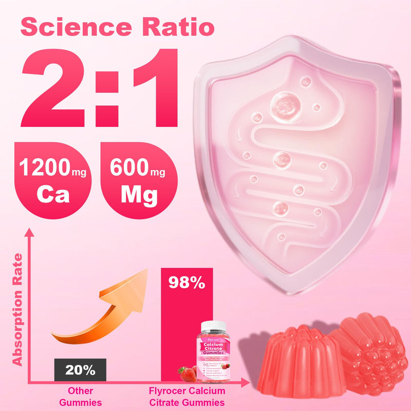 Chewable Calcium Citrate Gummies Calcium Supplement for Women & Men | For Bone, Muscle, Teeth, Immune Support, High Absorption Calcium, Sugar Free, Strawberry Flavor, 120 Count 60 Count (Pack of 2)
