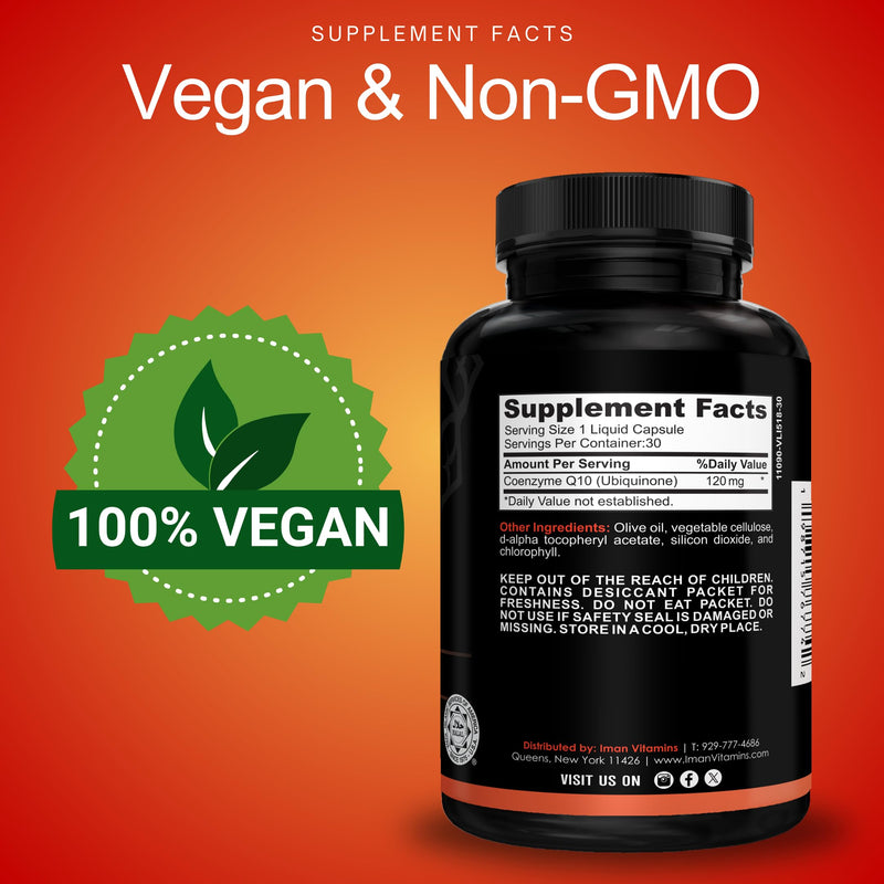 Halal CoQ10 120mg Liquid Capsules – Vegan Coenzyme Q10 Ubiquinone Supplement – High Absorption Cellular Energy & Heart Health Support for Men & Women – Non-GMO, 1 Capsule Daily