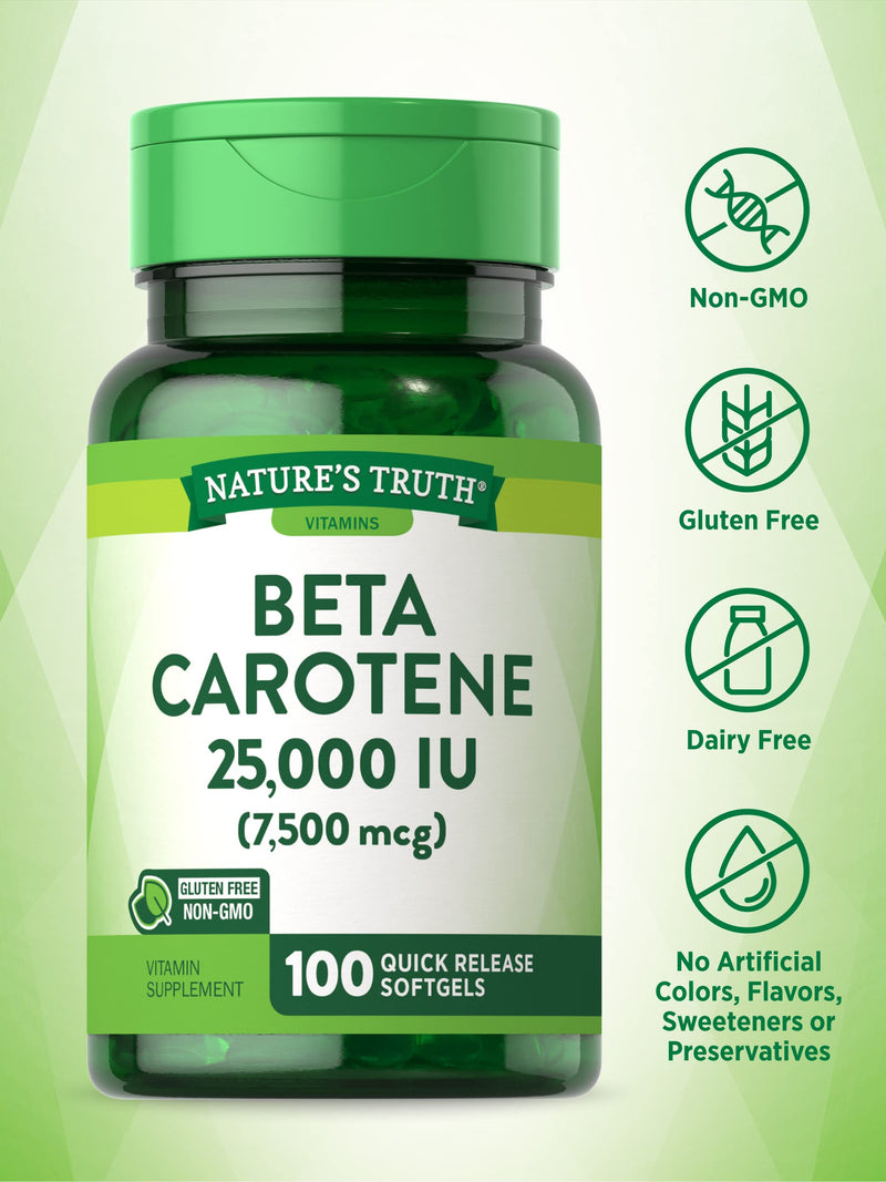 Beta Carotene 25000 IU Softgels | 100 Count | Vitamin A Supplement | Non-GMO and Gluten Free Supplement | by Nature's Truth - BeesActive Australia